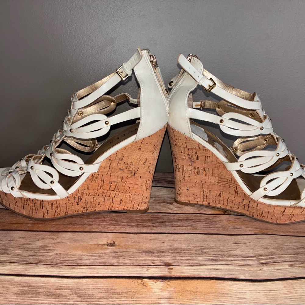 Guess White Wedge Sandals